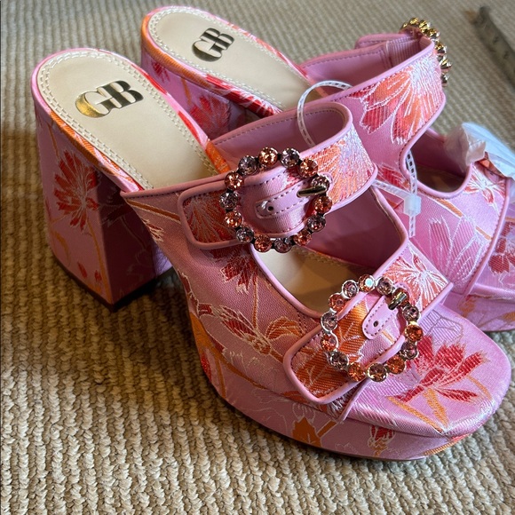 New Gianni Bini Platform Pink Floral Mules with Embellished Buckle size 7/7.5 - Picture 6 of 9